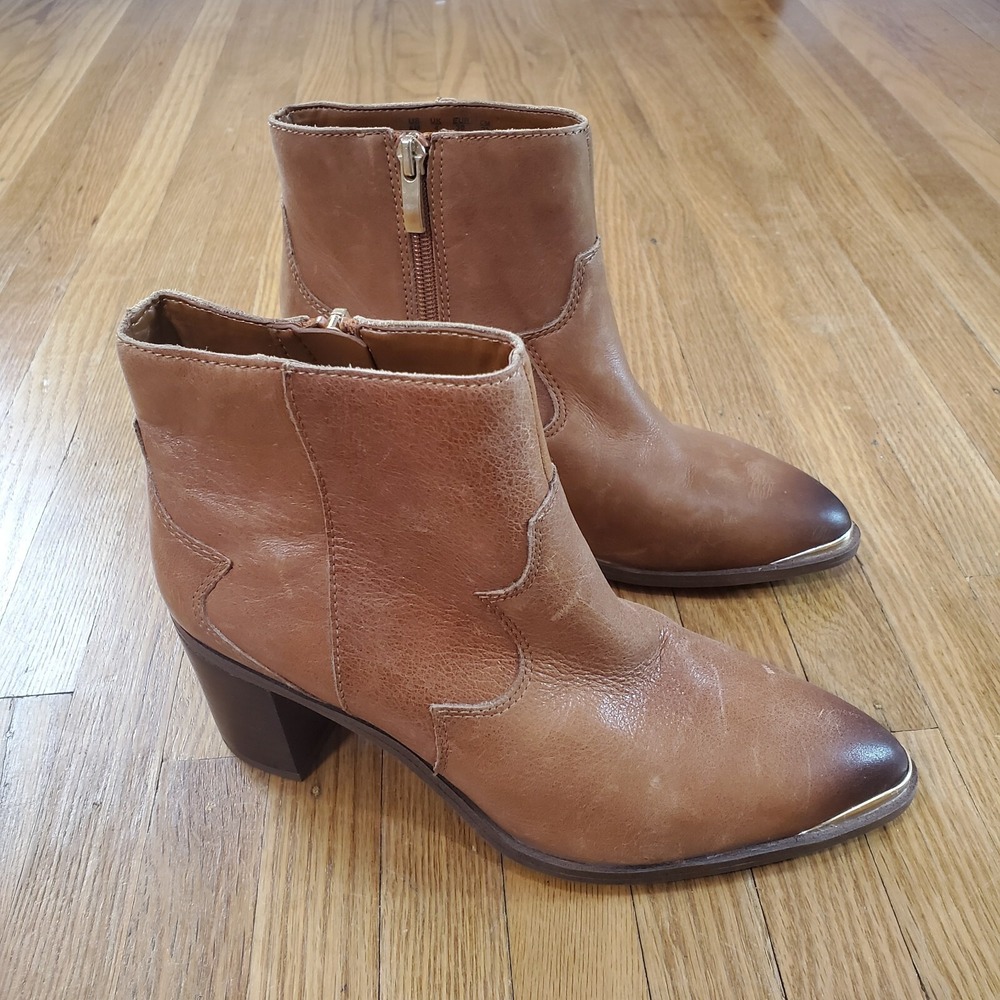 Franco Sarto Bushwick Ankle Boots Womens Sz 6 Bootie Side Zip Brown Leather